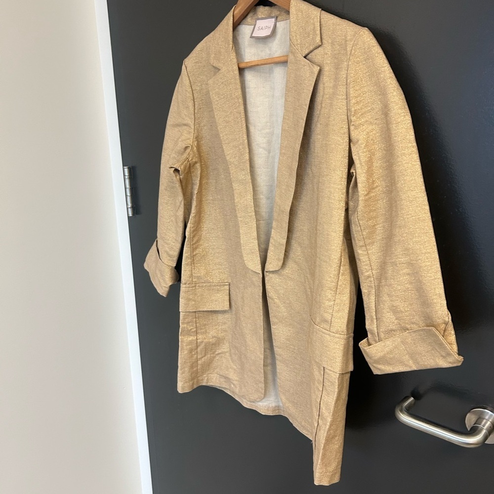 Saiph NWOT M Gold Relax Fit Blazer with Classic Lapel- ultra thin made in Italy - Picture 2 of 13